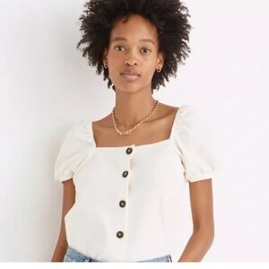 NWT Madewell Jacquard Square-Neck Puff-Sleeve Top - Cream